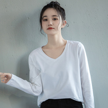 European station new foreign style small shirt European white base shirt T-shirt female loose V collar couple summer cotton long sleeve