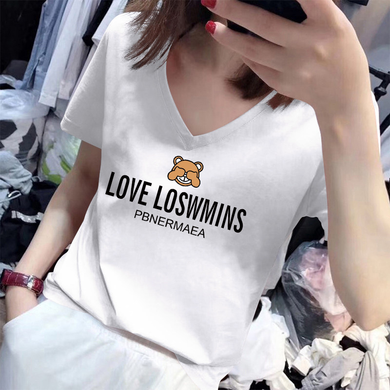 2022 new spring loaded loose short sleeves t-shirt women's clothing white pure cotton cartoon blouses student Korean version print wins