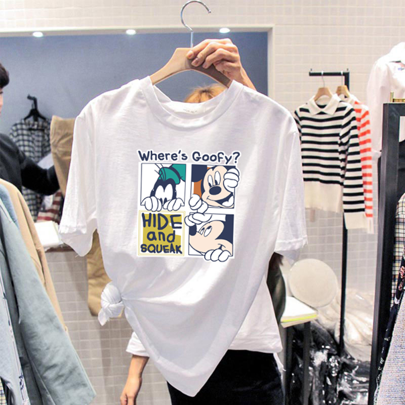 Soft washed pure cotton white T-shirt female net red with loose casual Korean version printed 100 hitch short sleeve blouses