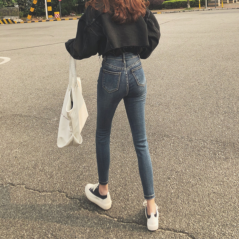 High waist 90% jeans woman 2022 spring fit new retro black ultra-fire display slim fit 100 lap slim fit slim fit pants woman