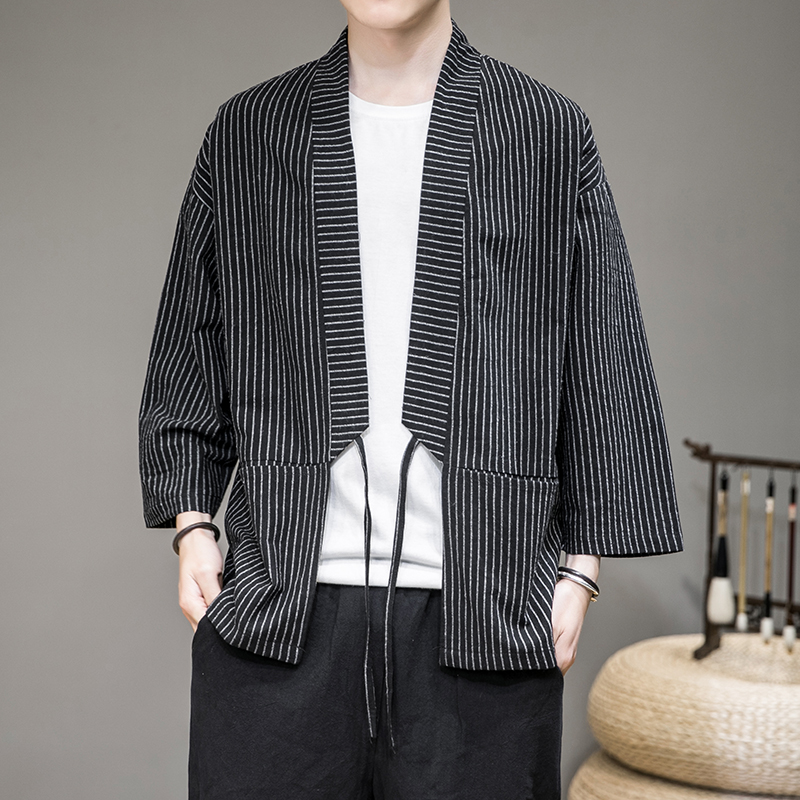 Mùa hè mỏng sọc nắng hôn quần áo kimono nhỏ cardigan nam retro Trung Quốc gió đang lớn trên áo khoác tuxedo.