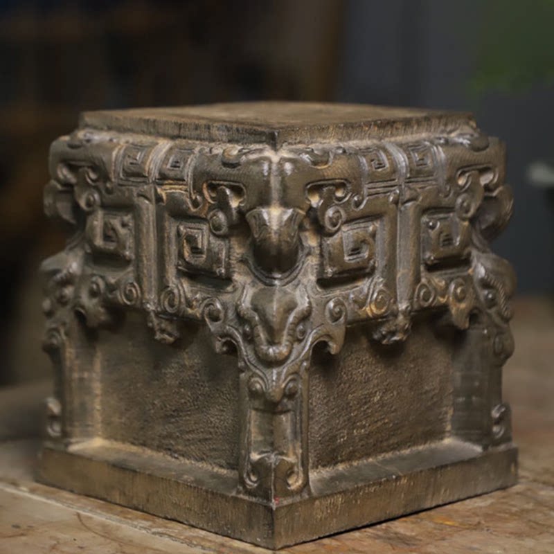 Bluestone stone carving Classical ancient method Pure hand carved square beast head stone pier Chinese club desk classical ornaments