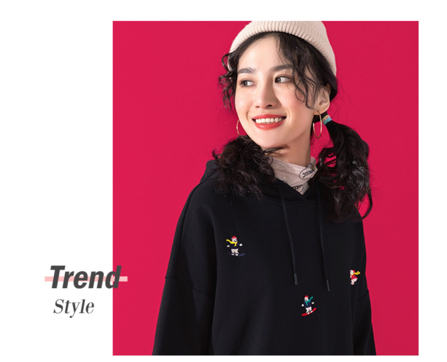 Bước đặc biệt áo len nữ 2019 mùa thu mới thể thao giản dị dành cho nữ mũ trùm đầu thêu áo kangaroo - Thể thao lông cừu / jumper áo hoodie nữ đen