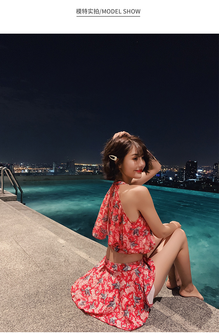Áo tắm nữ hai mảnh ngực nhỏ tụ tập Hàn Quốc che bụng là bộ quần áo tắm mỏng màu đỏ spa nóng bỏng - Bộ đồ bơi hai mảnh bikini 2 mảnh màu hồng