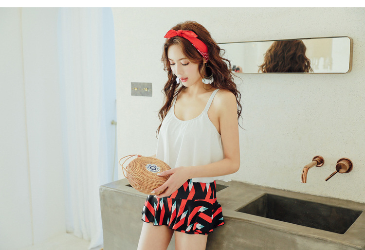 Áo tắm nữ bảo thủ nhỏ tươi chia hai mảnh ngực nhỏ tụ tập để che bụng thon gọn kiểu váy liền phẳng tắm suối nước nóng - Bộ đồ bơi hai mảnh 	mẫu áo tắm 2 mảnh	