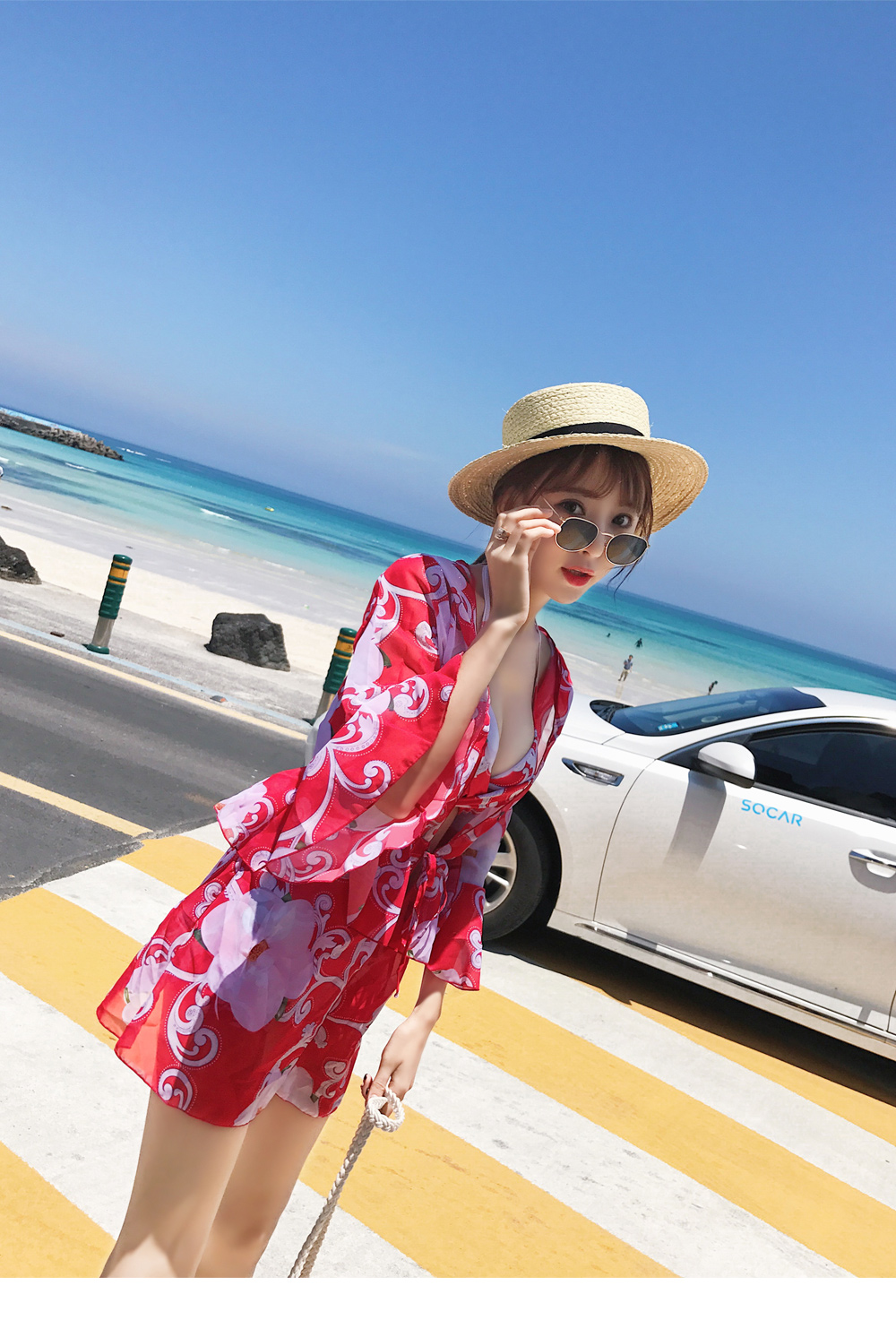 Yi Meishan tắm nước nóng phù hợp với bikini nữ ba mảnh chia nhỏ bảo thủ gợi cảm mỏng ngực nhỏ thu thập đồ bơi - Bikinis ao boi nu