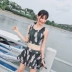 Áo tắm nữ hai mảnh ngực nhỏ thu thập cũng áo tắm Meishan che bụng thon gợi cảm váy đen - Bộ đồ bơi hai mảnh Bộ đồ bơi hai mảnh