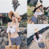 Chia áo tắm nữ sinh viên bảo thủ Cô gái Hàn Quốc buông vai che bụng là áo tắm mỏng mùa hè - Bộ đồ bơi hai mảnh áo 2 mảnh Bộ đồ bơi hai mảnh