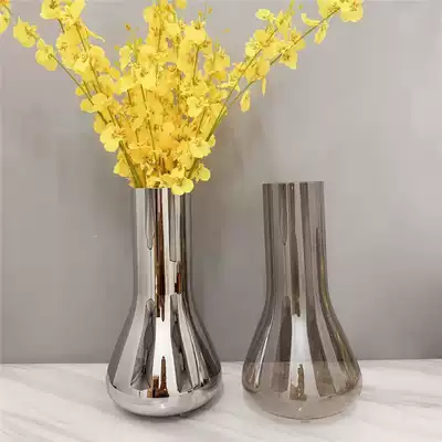 European-style light luxury modern simple glass plating Silver Flower Vase ornaments sample House Display Center soft decoration