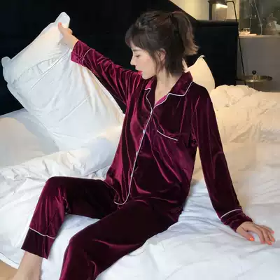 Golden velvet pajamas women's autumn and winter plus fat plus size fat mm200 kg suit Coral velvet thin spring and Autumn home clothes
