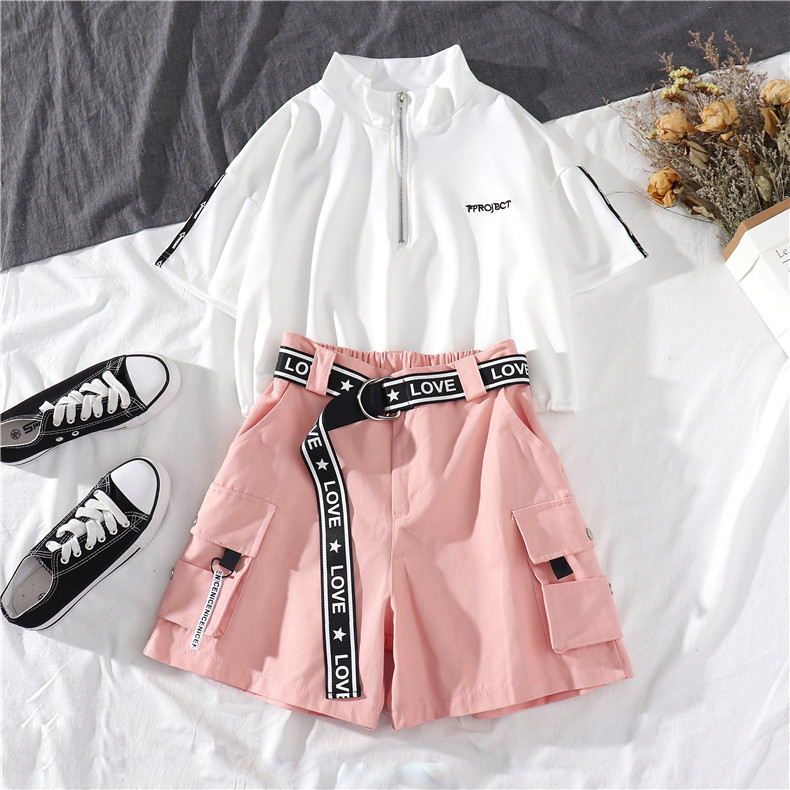 Комплект, короткая черная футболка с коротким рукавом, штаны для девушки 