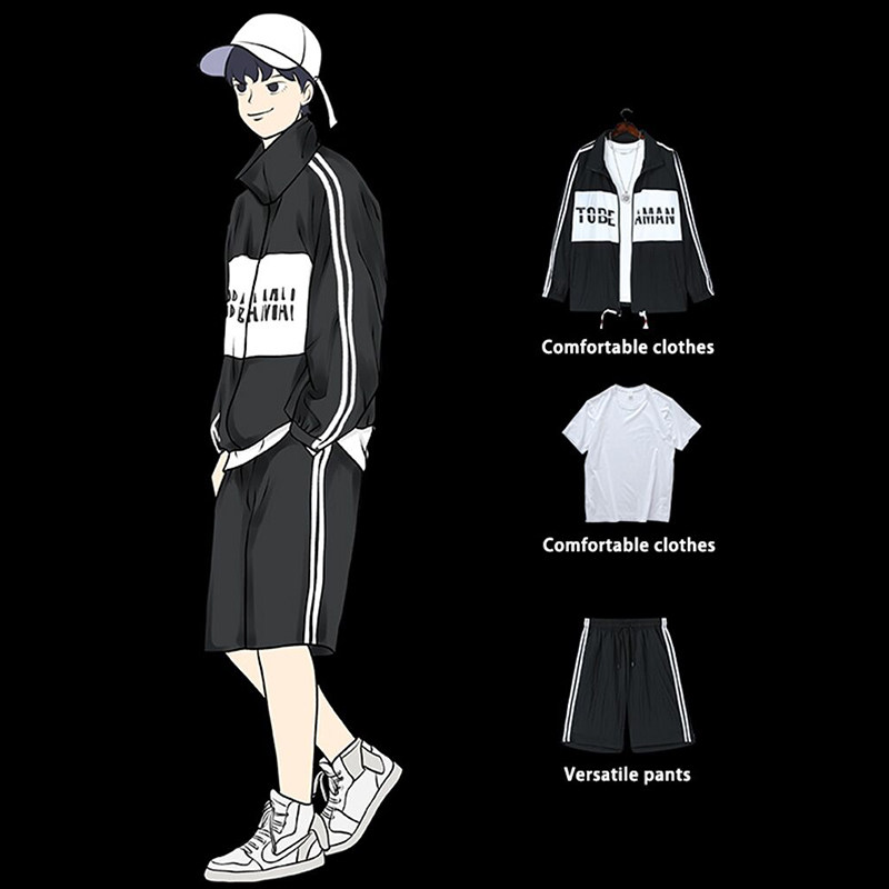 Leisure quick-drying sports suit men's summer ice silk clothes Korean fashion ruffian handsome men's suit with handsome