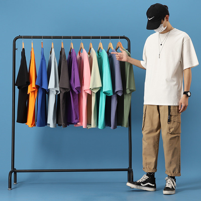 Pure Cotton Short Sleeve T-Shirt Male Tide Card Summer Pure Colors Ins Ultra Fire Port Wind Fashion Loose Trend Net Red Half Sleeve Blouse