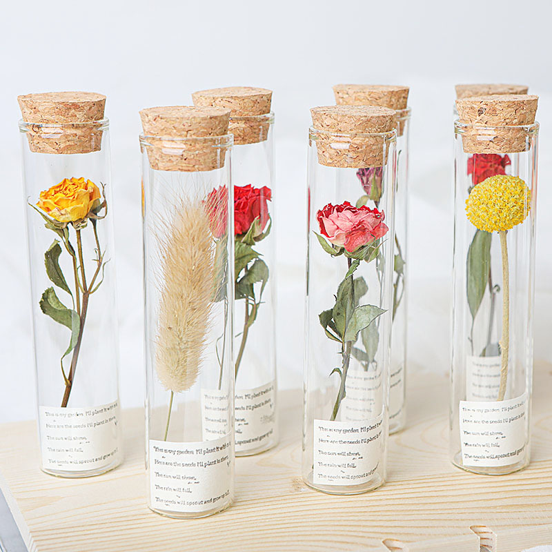 Send you a small red flower glass test tube dried flower bouquet for a wishing bottle specimen wedding graduation birthday present-Taobao