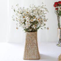 Pastoral wind seagrass woven flower basket Small flower arrangement Flower pot Vase storage portable decorative rattan woven dried flowers Handicraft weaving