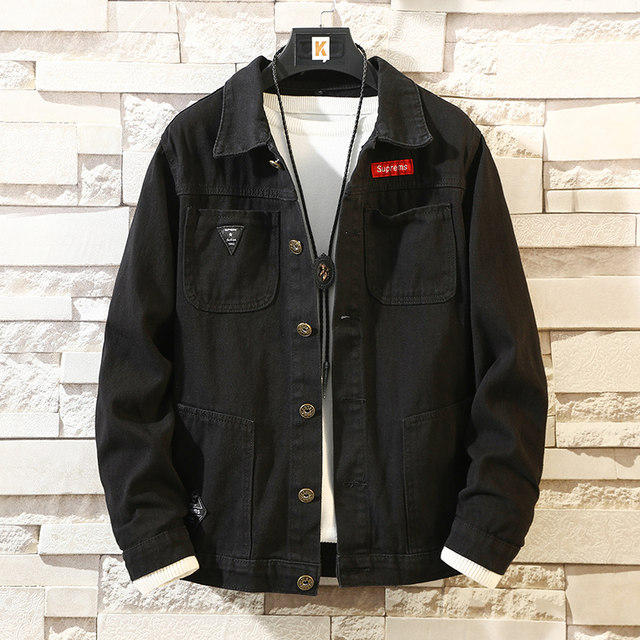 ເສື້ອແຈັກເກັດ denim ສີເທົາເຂັ້ມ ລະດູໃບໄມ້ປົ່ງແລະລະດູໃບໄມ້ປົ່ງຂອງຜູ້ຊາຍເກົາຫຼີ trendy handsome versatility jacket ຜູ້ຊາຍບາດເຈັບແລະເທິງ