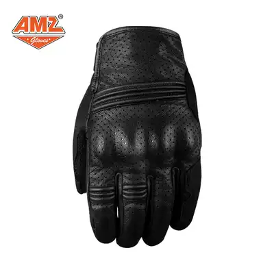 AMZ locomotive leather gloves retro locomotive Knight equipment imitation street car Summer breathable perforated anti-drop gloves