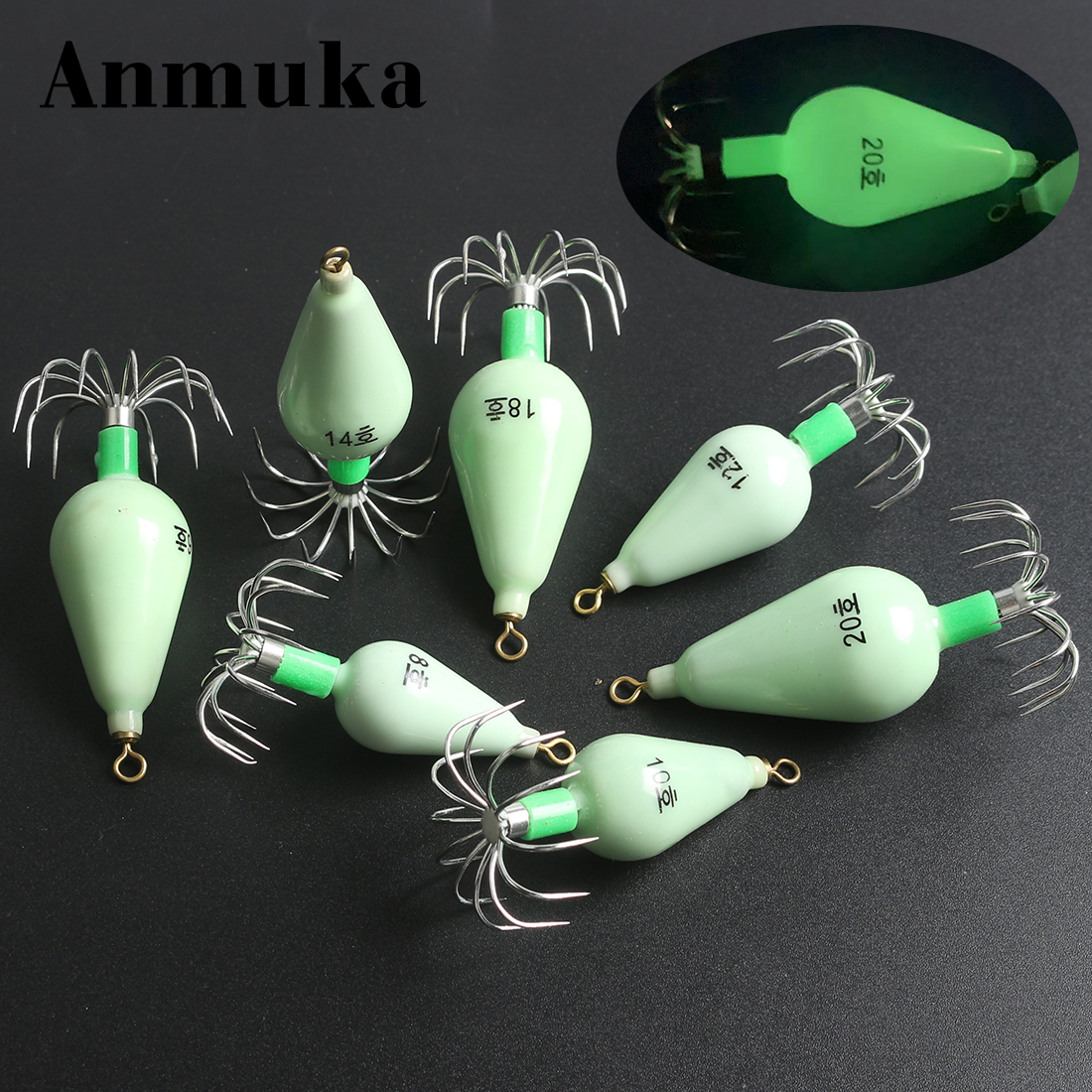 Night Light Blow Cylinder Hook Drop Hook Squid Hook Blow Cylinder Hook Octopus Crochet Hook Octopus Ink Fish Crook Squid Hook 12 Claw Anchor Hook