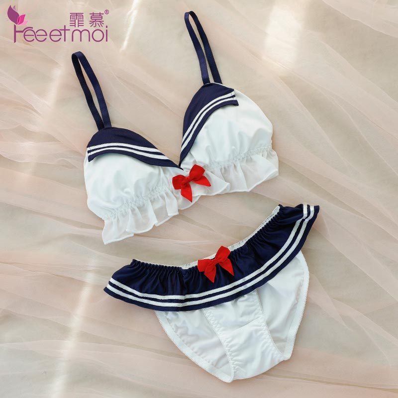 Anime female warrior pure cute bra cover three-point bikini set 7909 Japanese and Korean sex underwear