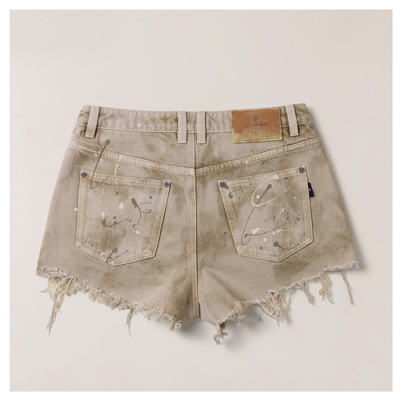 Wild Continent Denim Shorts (Handmade) Pds02K/C/S Mid-Low Waist Distressed Vintage Pants New Style