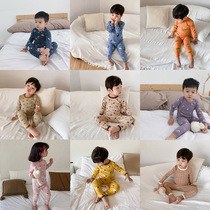 Childrens pajamas set autumn and winter new round neck underwear cartoon boys and girls home clothes autumn clothes long johns baby cotton