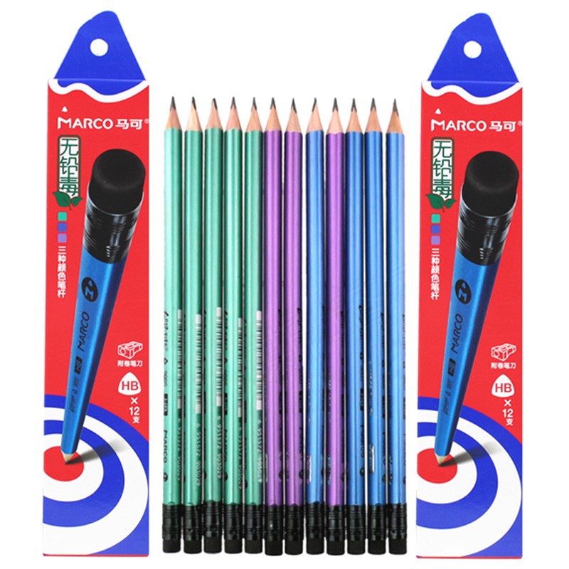 Marco 9005 children's triangle with rubber head pencil HB primary school students 2B positive posture writing pencil lead-free poison