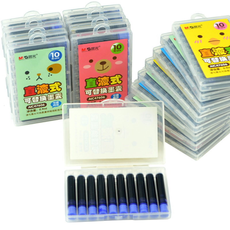 Morning Light 50PCS Primary school Junior high school high school student AICT3601 ERASABLE ink capsule Ink GALL PURE blue 3 4MM BLACK red Crystal blue Metal pen Universal replaceable wholesale CALIBER 2 6MM