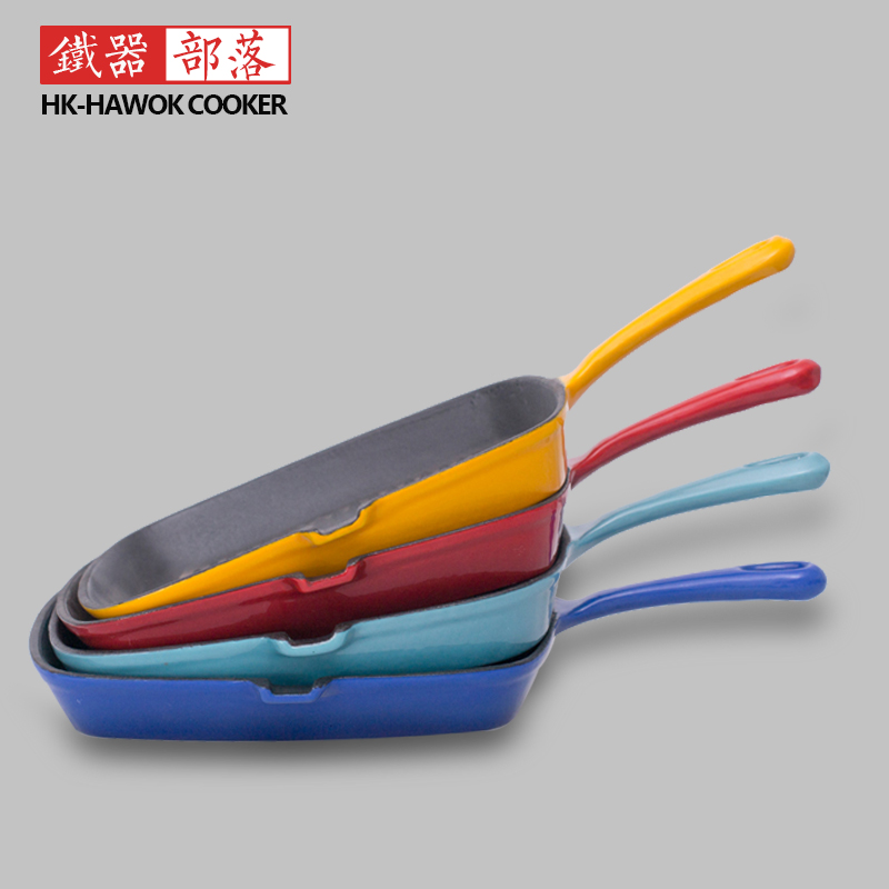 Cast iron steak frying pan enamel flat-bottomed frying pan with striped frying steak special induction cookout gas universal