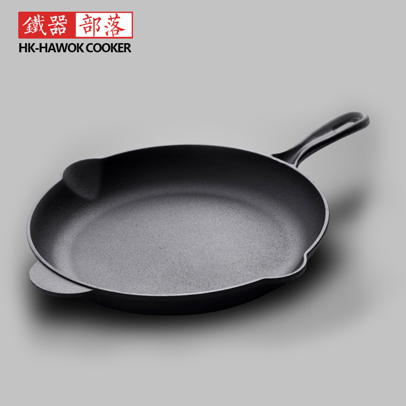Cast iron flat bottom pan single handle frying pan without coating without dipping pan thickened steak frying pan frying and baking machine Gas induction cooker universal