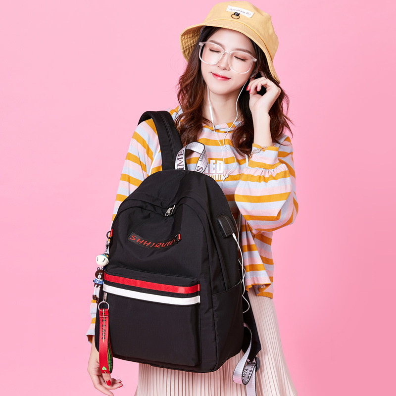 Schoolbag female Korean version of Senior high school large capacity simple canvas campus backpack female junior high school student Oxford cloth waterproof backpack
