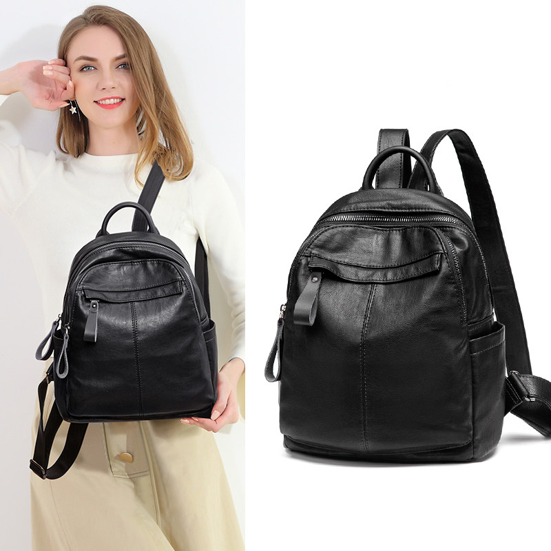 Double shoulder bag woman 2022 new Korean version genuine leather calf leather small scapegoat woman 100 hitch ride soft leather travel bag lady bag bag