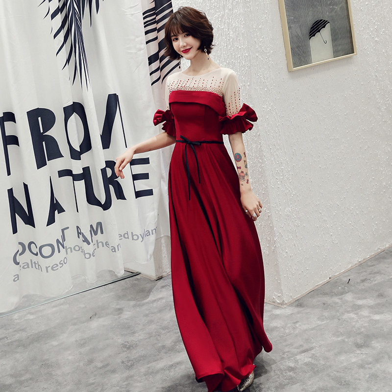 Toast dress bride 2021 wedding new red modern dress slim evening dress women's banquet long chorus dress