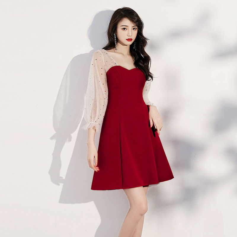 Wine red color toast to normal wear 2021 new engagement wedding bride back door temperament gown woman dress