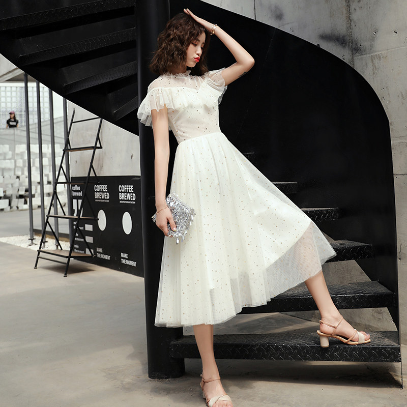 Foreign Dress Small Gown Dress Banquets with noble name Yuanyuan Xiaoxiang The small sub-champagne Champagne Evening Gown woman medium long version