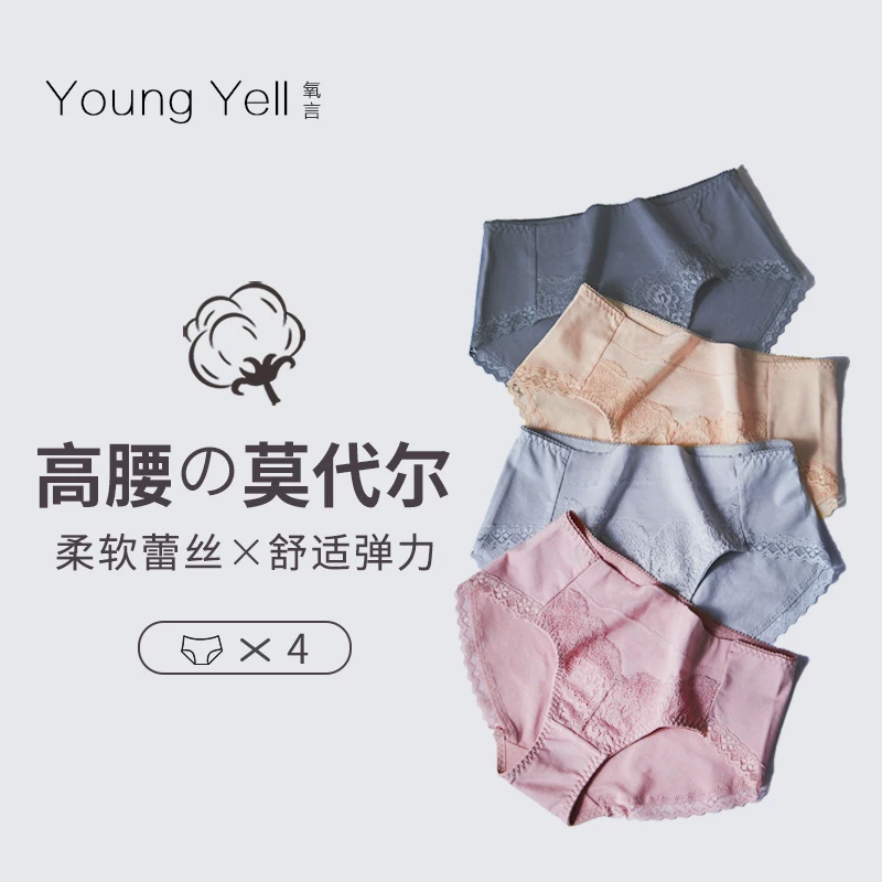 Underwear, lace cotton comfortable breathable trousers, high waist, plus size