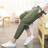 Японские летние тонкие штаны, из хлопка и льна, оверсайз