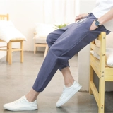 Японские летние тонкие штаны, из хлопка и льна, оверсайз