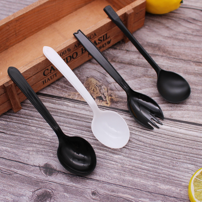 Disposable Spoon Plastic Portable Soup Spoon Thickened Sweet Spoons Meal Spoon Cake Fork Spoon Takeaway Packed Fast Food Spoon