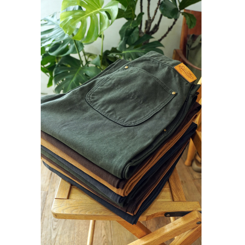 Dip-Dyed Workwear Canvas Pants for Men, Detroit Fabric Casual Pants, Moss Green, Petrol Blue, Khaki Vintage