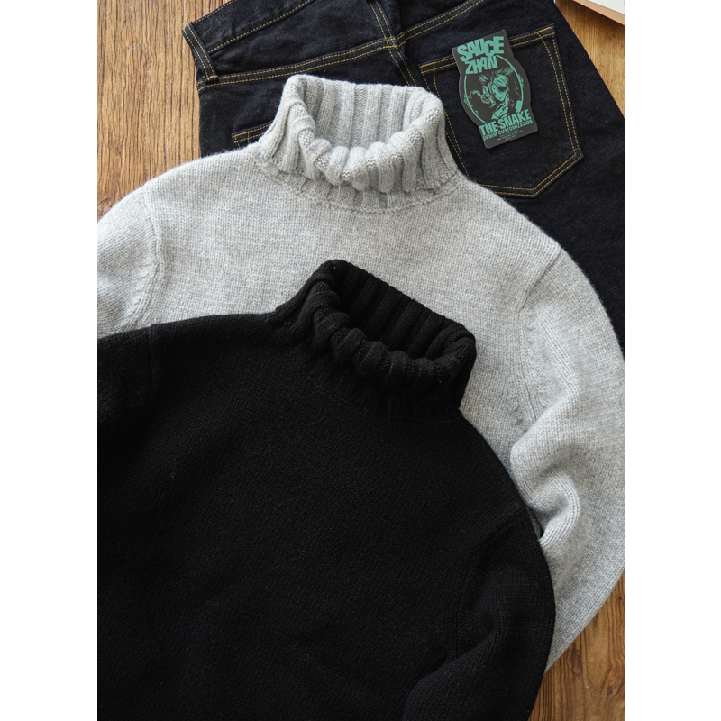 Dip Sauce 100% Sheep Wool Thick Turtleneck Wool Sweater Autumn and Winter Pullover Sweater American Retro Amekaji Dip Sauce 100% Sheep Wool Thick Turtleneck Wool Sweater Autumn and Winter Pullover Sweater American Retro Amekaji