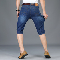 Paul summer ice silk seven-point pants men loose straight mens denim shorts stretch pants middle-aged 7-point pants thin