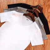 Летняя приятная телу шелковая футболка с коротким рукавом, короткий рукав, V-образный вырез, высокий воротник, в обтяжку