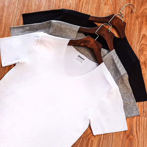 Летняя приятная телу шелковая футболка с коротким рукавом, короткий рукав, V-образный вырез, высокий воротник, в обтяжку