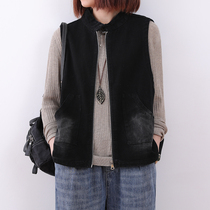 Cowboy vest female Korean version of retro casual stand collar waistcoat loose thin old vest horse jacket autumn