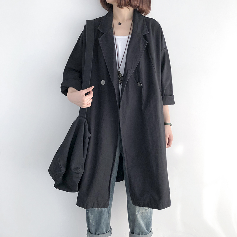 Windcoat của phụ nữ cổ trung dài phù hợp với một nút xuống vào mùa xuân và mùa thu cardigan lỏng lớn đang tinh khiết màu khí giản dị áo khoác