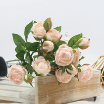  Simulation wild rose rose bouquet fake flower decoration Pastoral small fresh living room flower arrangement silk flower wedding decoration floral art