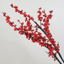  High-quality simulation flower berry branches North American holly dried branches Retro Chinese soft flower arrangement ornaments decorative holly fruit