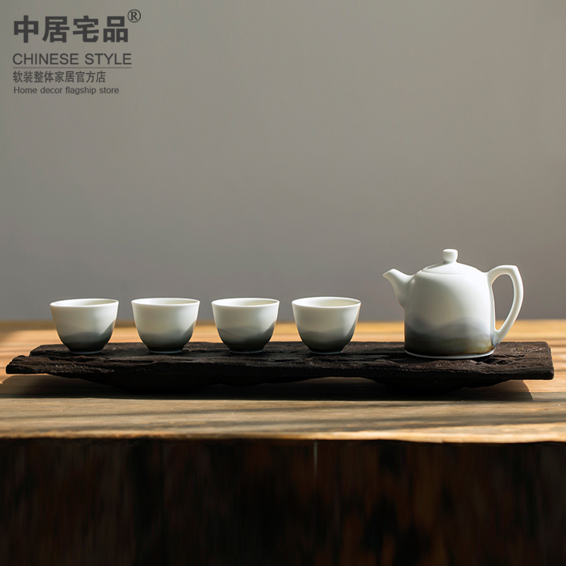 New Chinese style Zen landscape handmade ceramic tea set set soft decoration model room club tea ceremony room decoration decoration