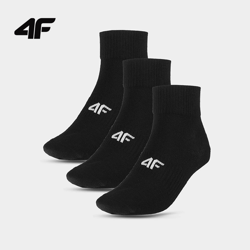 4F Sports Fitness Socks, Running Mid-Calf Towel Bottom Non-Slip Socks, Pure Cotton, Breathable, Sweat-Absorbent, Odor-Resistant, 1 Set of 3 Pairs