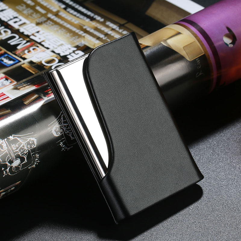 Real Leather Name Sheet Clip Male Business Name Sheet Box Bull Leather Card Bag Metal Card Box Large Capacity